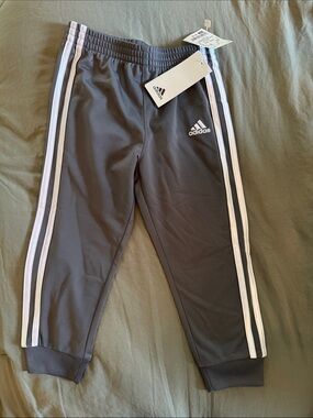 adidas Kids Gray Sweat Joggers with White Stripes